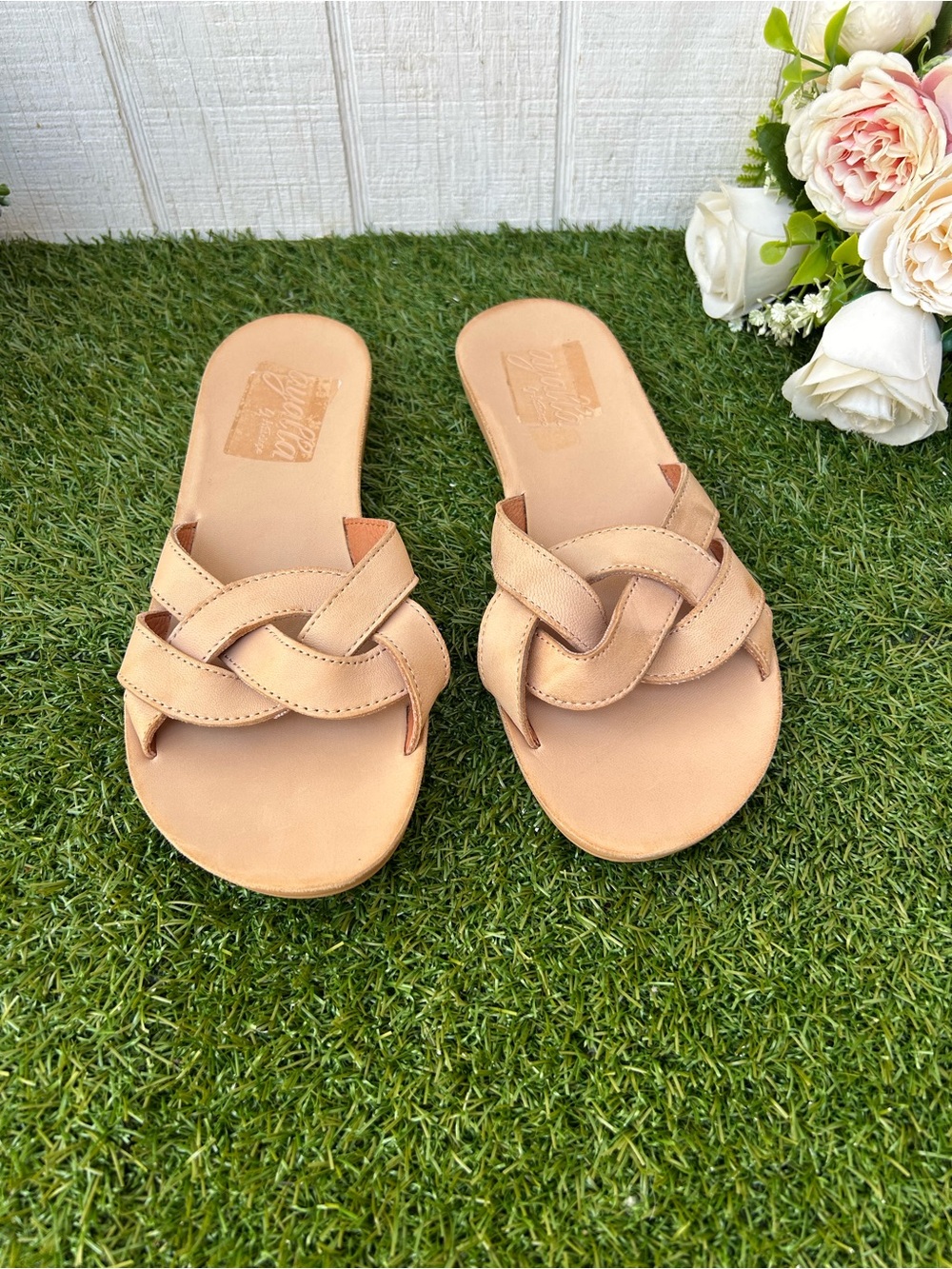 ANTELOPE Alta Woven
Leather Slide Sandal Women's Tan Slide Braided Strap Sz 40 - Picture 13 of 16